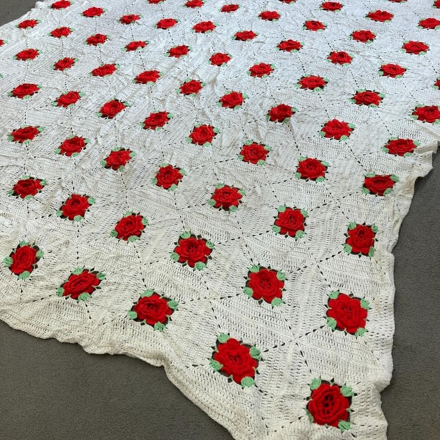 BQKC クロシェ ニット ラグ ビンテージ バラ グラニースクエア T