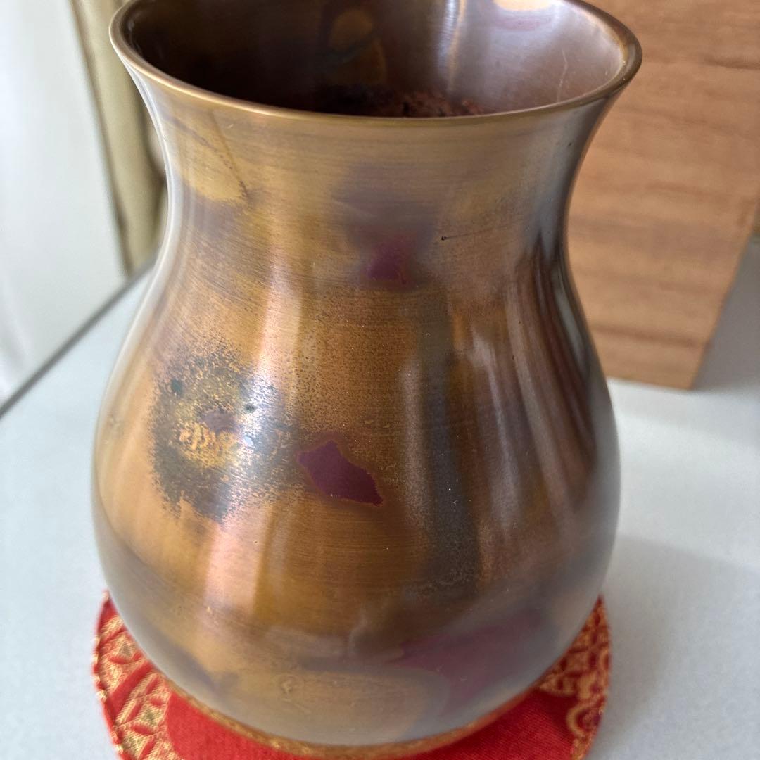 黄銅製 曲線花器 茶色 木箱付き