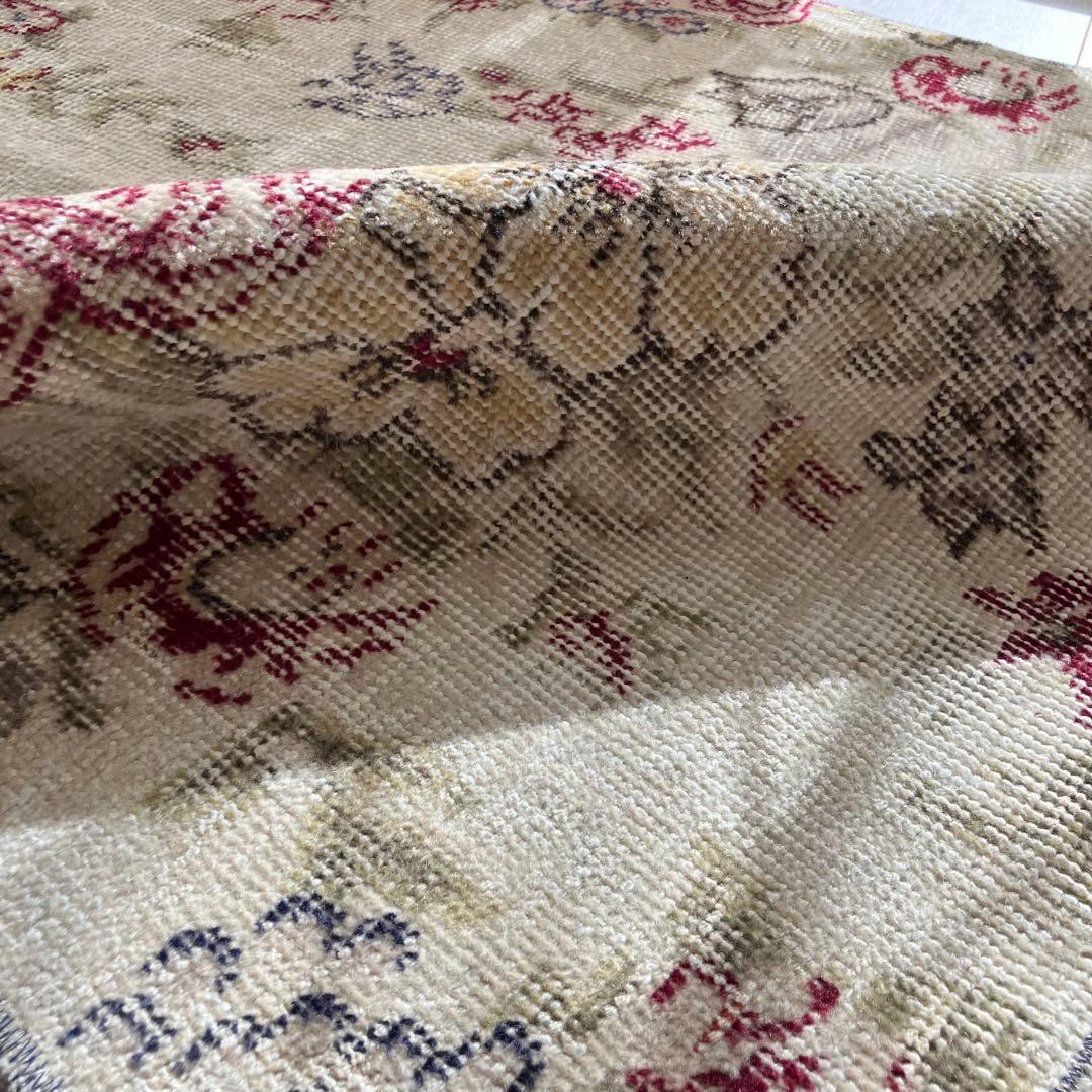 3m超レッドローズ77.5×322くすみイエローランナー　トルコヴィンテージラグ