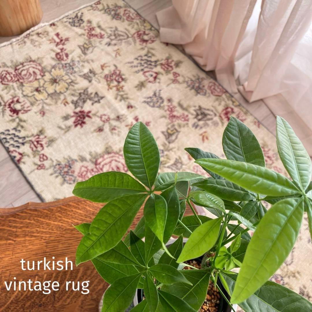 3m超レッドローズ77.5×322くすみイエローランナー　トルコヴィンテージラグ