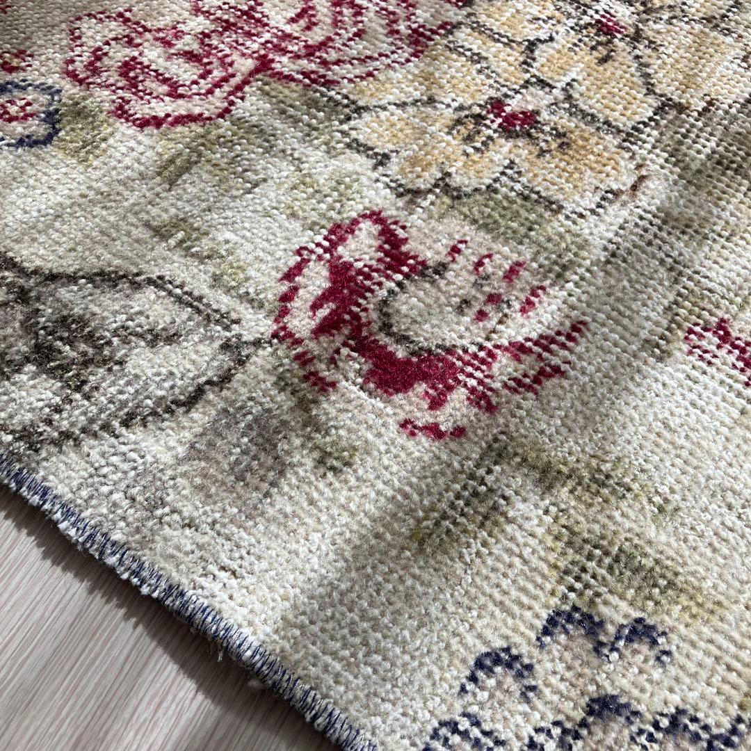 3m超レッドローズ77.5×322くすみイエローランナー　トルコヴィンテージラグ