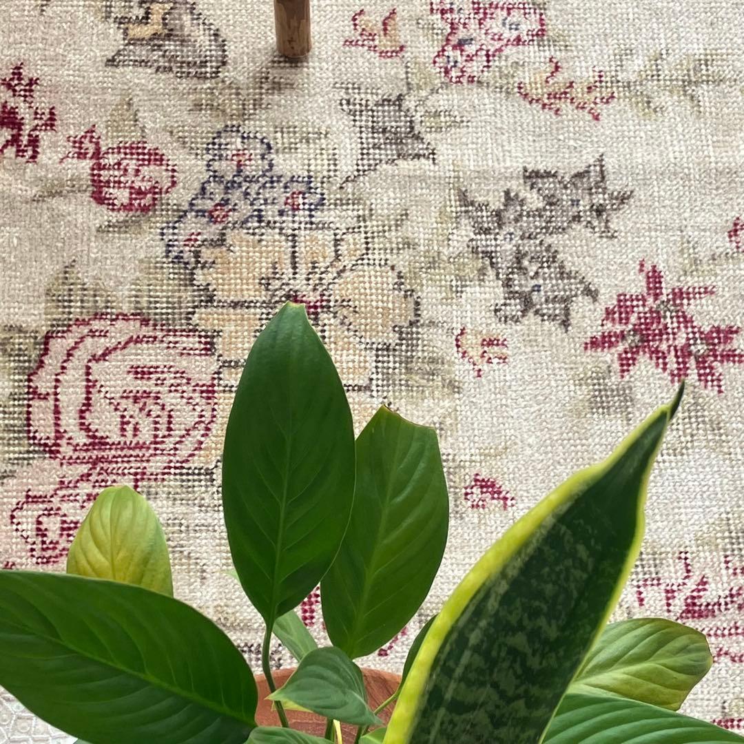 3m超レッドローズ77.5×322くすみイエローランナー　トルコヴィンテージラグ