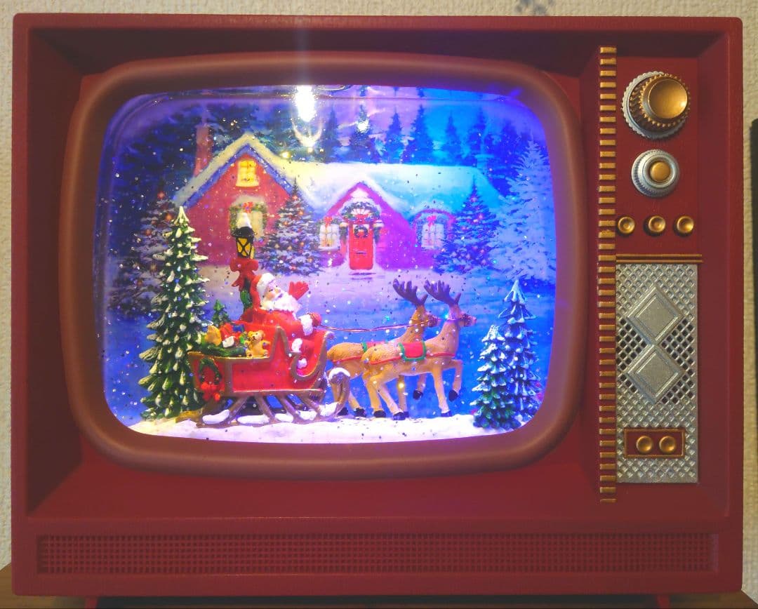クリスマスインテリア　光るミュージックテレビ型スノードーム