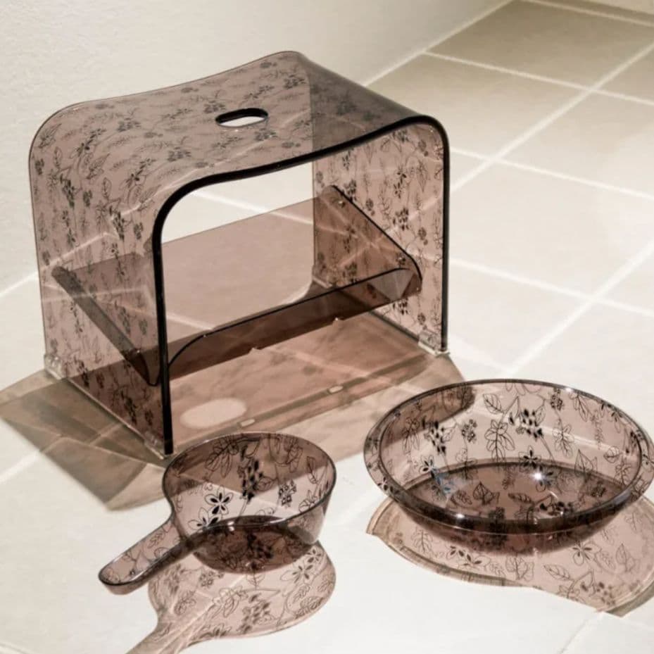 新品　アクリル　バスチェア　3点セット　クリアブラウン