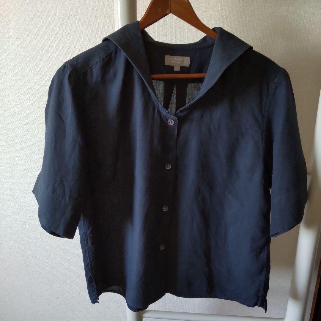 マーガレットハウエル 現行 リネンシャツ セーラーカラー M 半袖