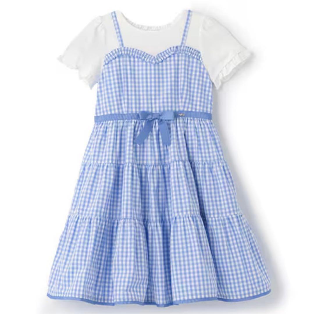 メゾピアノ ギンガムティアードドッキングワンピース　130
