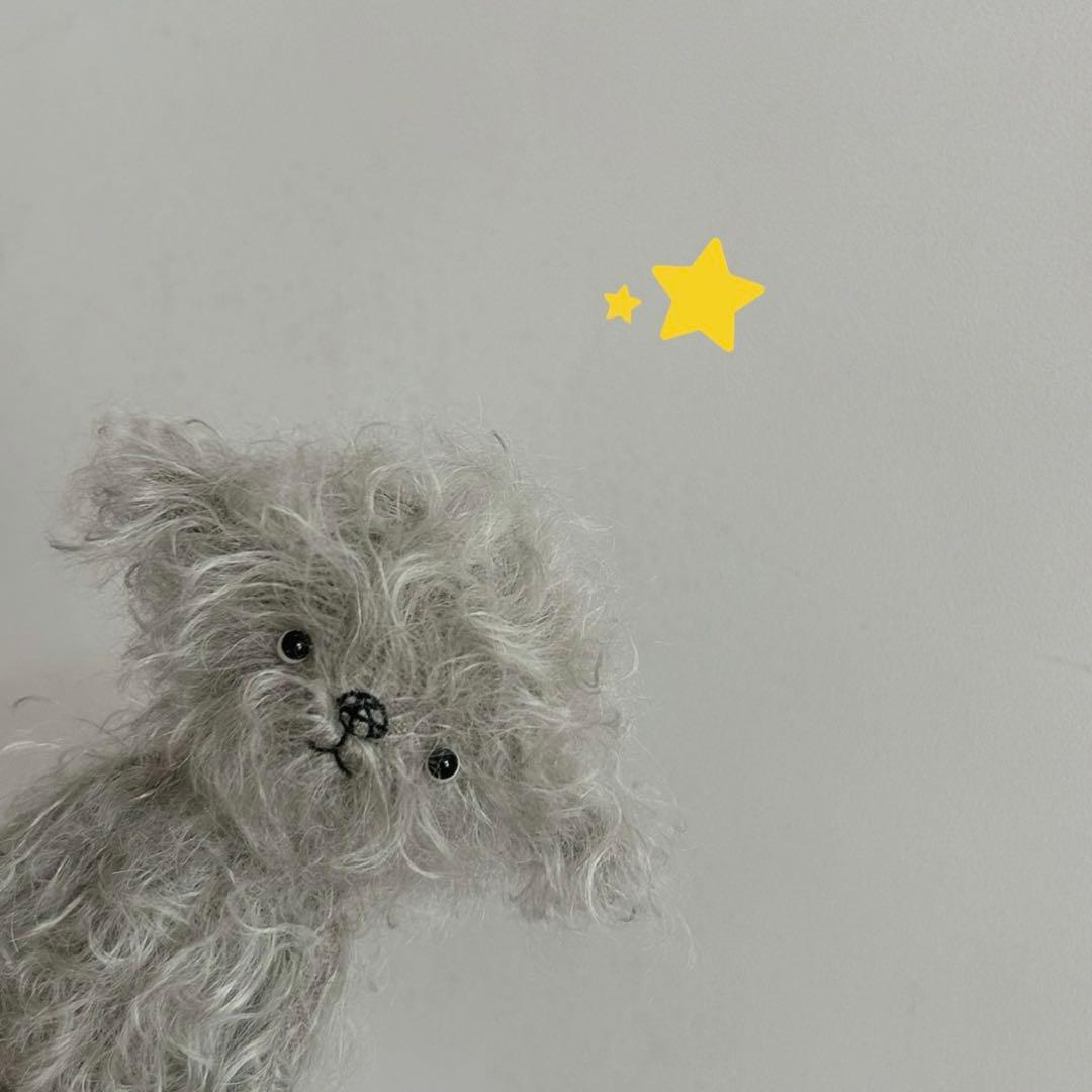 灰色のモコモコちゃん 犬 アーティストベア 海外作家様 ハンドメイド テディベア