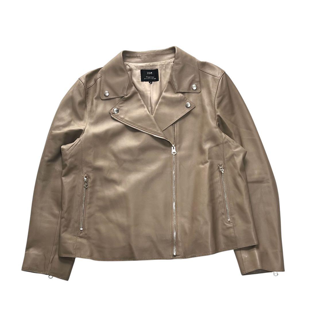 【サイズ50　美品】23区　ダブルライダースレザージャケット　ベージュ　羊革