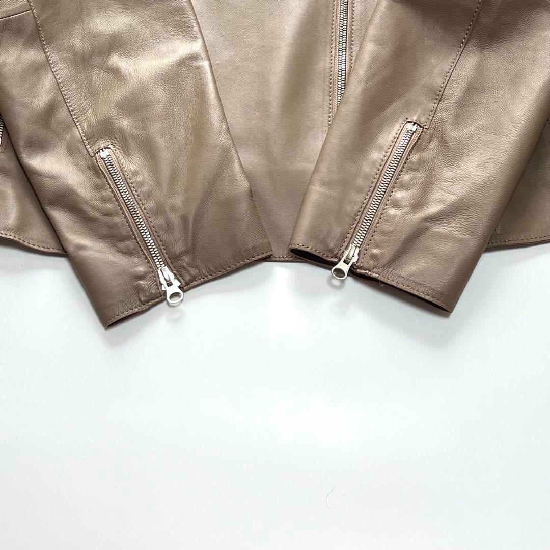 【サイズ50　美品】23区　ダブルライダースレザージャケット　ベージュ　羊革