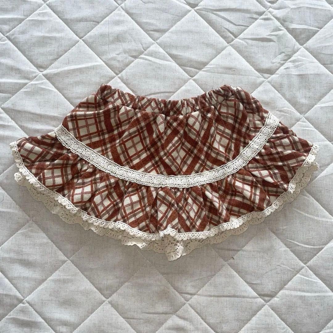 00s 希少 LIZLISA 起毛ブラウンチェック 裾レーススカパン 当時物