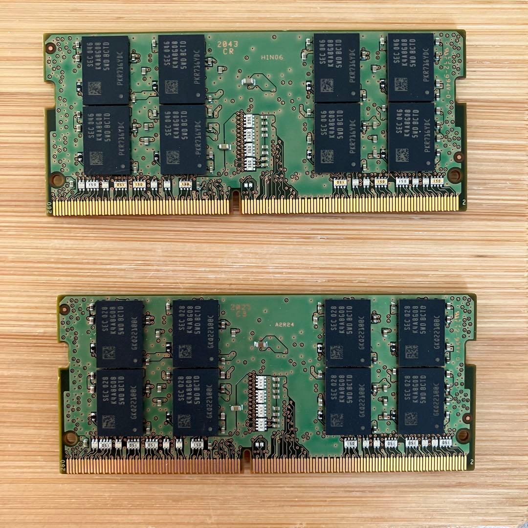 Samsung製DDR4 16GBメモリ2枚　計32GB、PC4-2666V規格