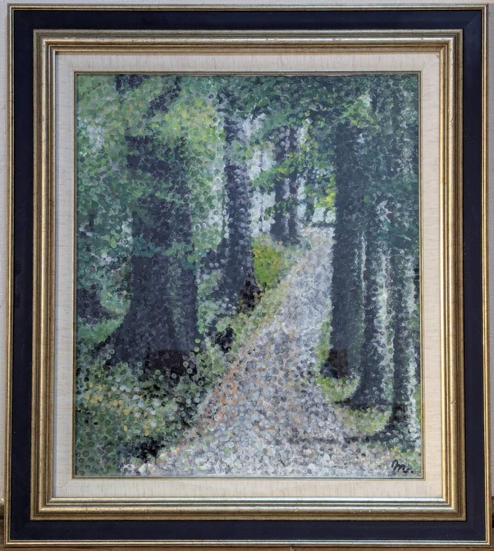 【真作】絵画　藤田真紀　油彩10号　風景（旧軽井沢）　静謐な自然美　X90