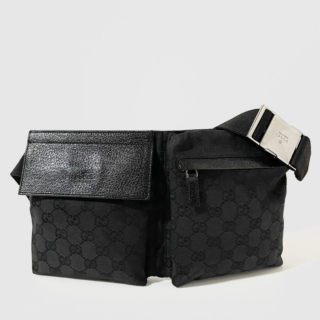 【美品】GUCCI グッチ ウエストポーチ ボディバッグ GGキャンバス×レザー