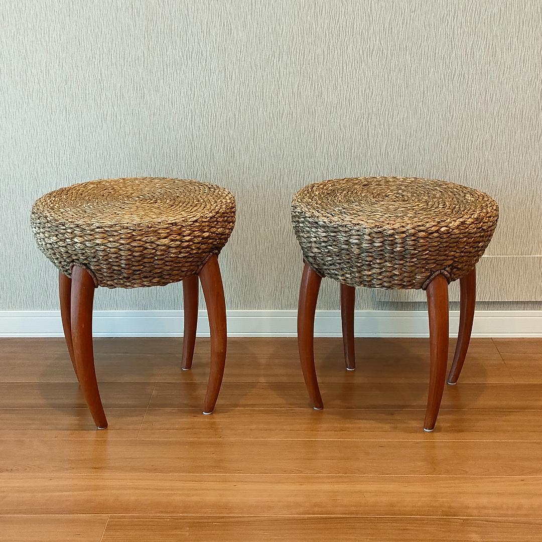 アジアン家具　スツール　ローテーブル　ラウンド　2台セット