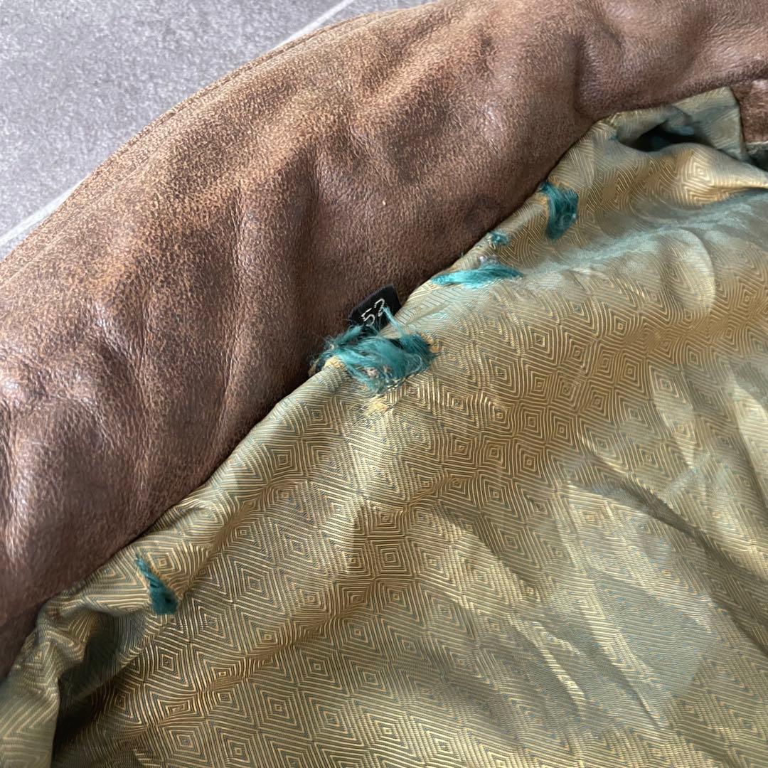 80s ヴィンテージ 本革 ダブルカラーレザージャケット ブラウン 52