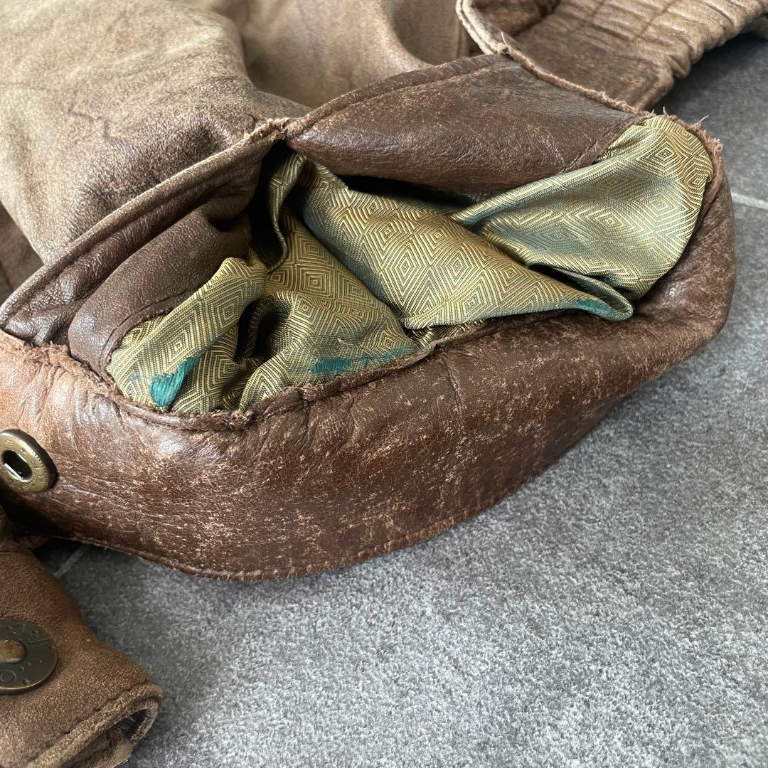 80s ヴィンテージ 本革 ダブルカラーレザージャケット ブラウン 52