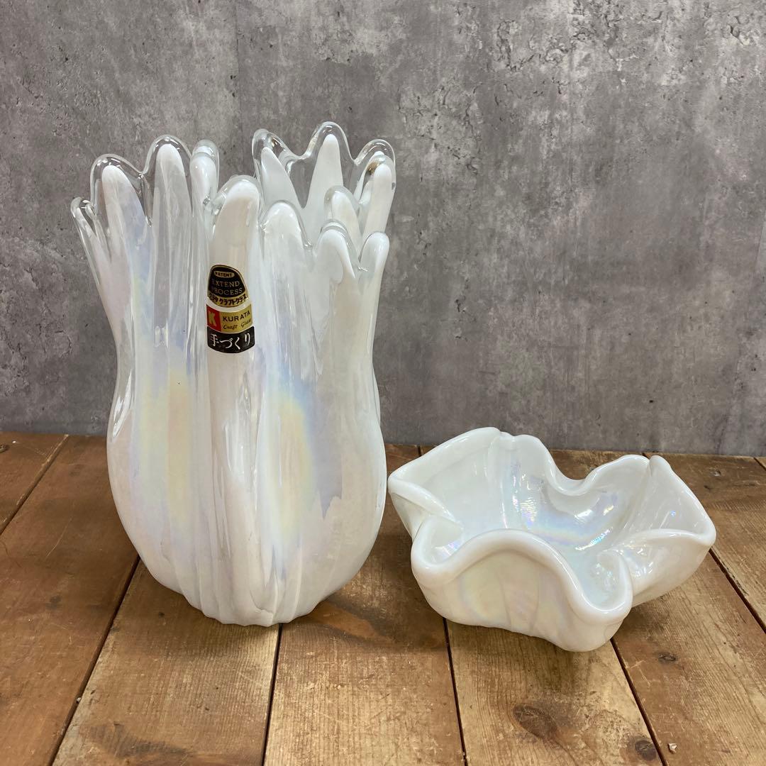 A-壁 【希少】KURATA Craft Glass 手づくり 花瓶＆小物入れ