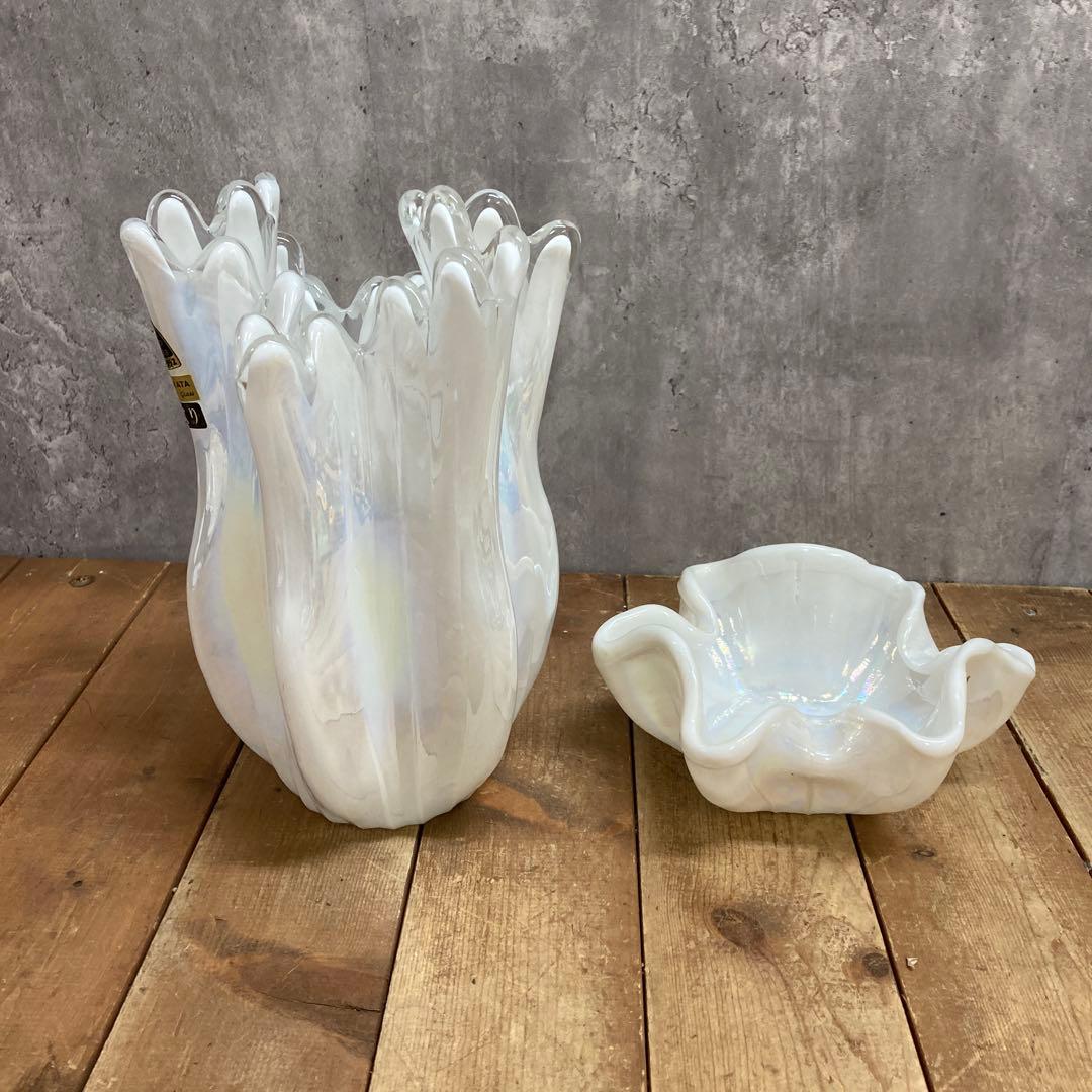 A-壁 【希少】KURATA Craft Glass 手づくり 花瓶＆小物入れ