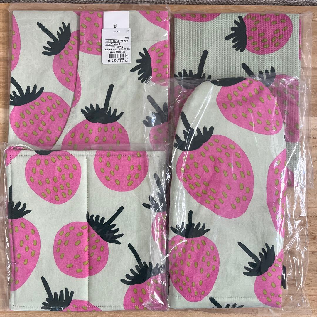 未開封 マンシッカ エプロン ミトン ポットホルダー キッチンタオル 4点セット