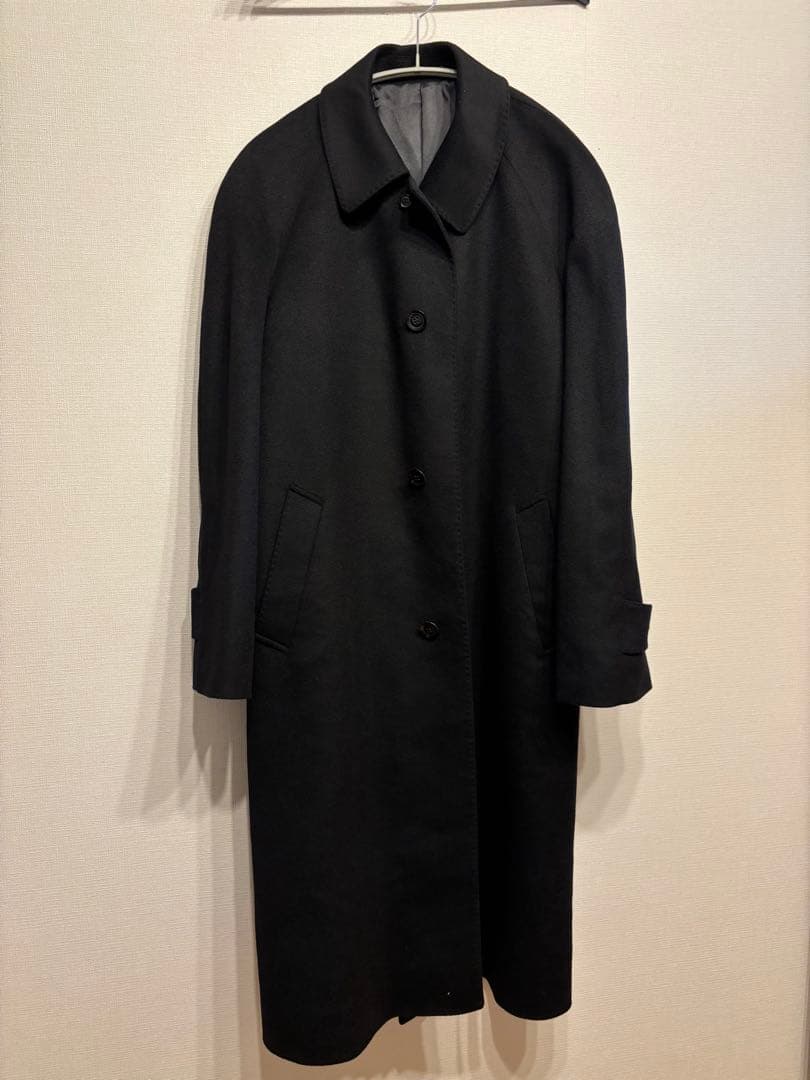 しつけ糸付き カシミヤ100% 黒 ロング 比翼 ミニマル バルマカーン L