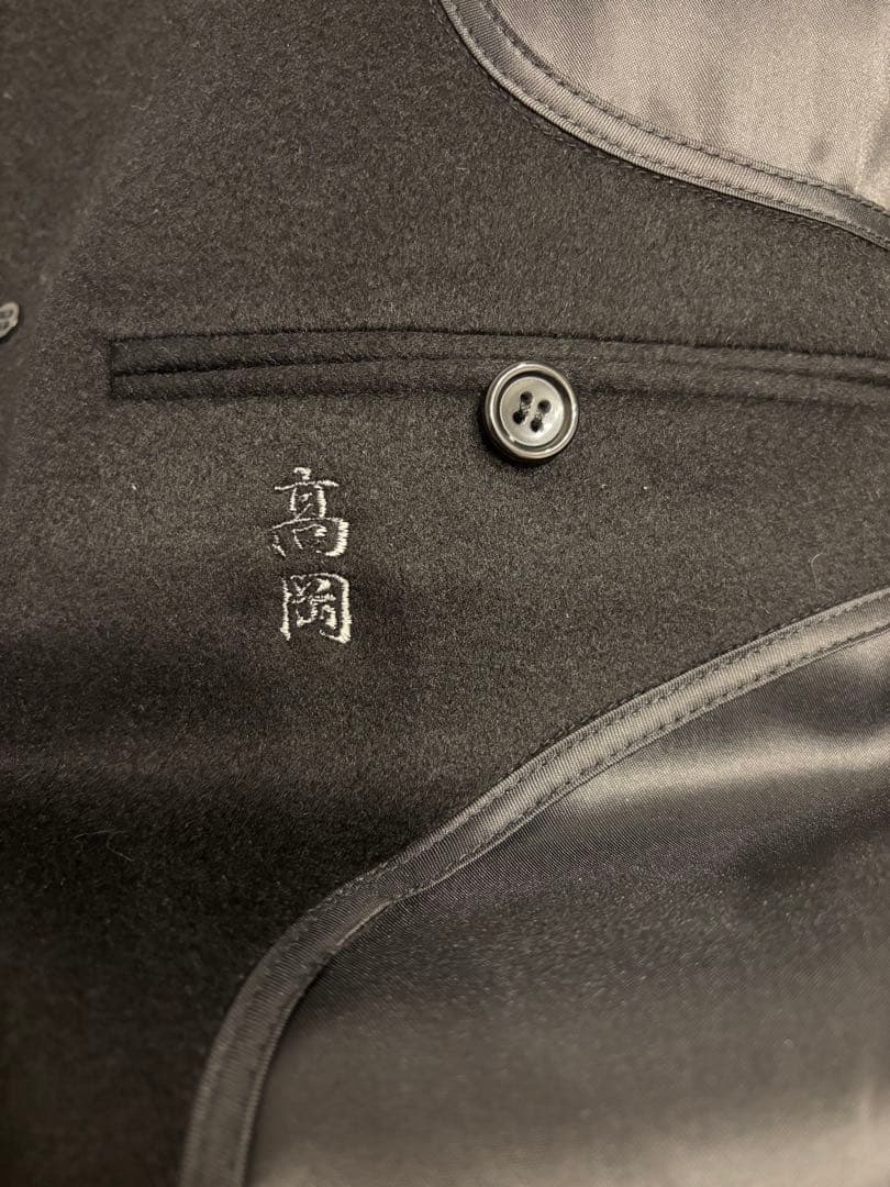 しつけ糸付き カシミヤ100% 黒 ロング 比翼 ミニマル バルマカーン L