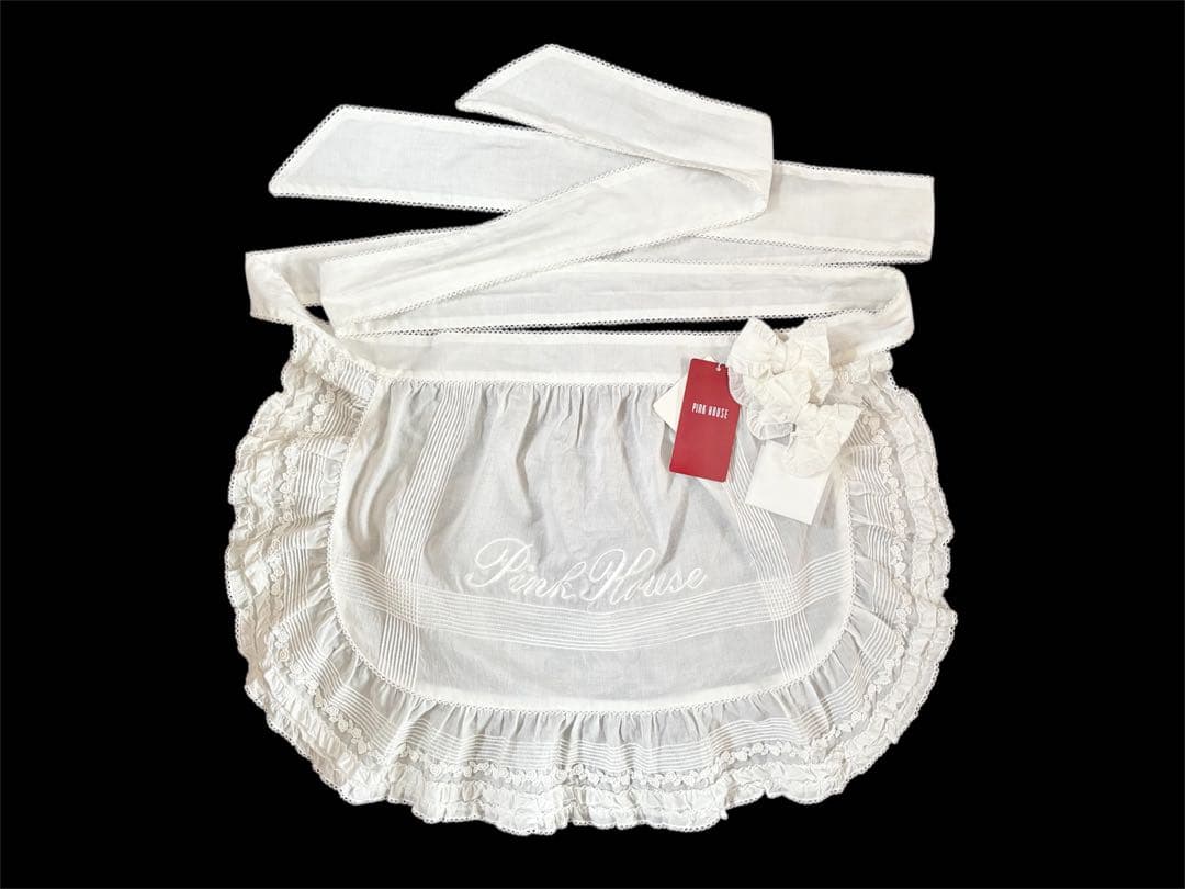 PINK HOUSE ロゴ刺繍入り　ローンタブリエ エプロン（白）