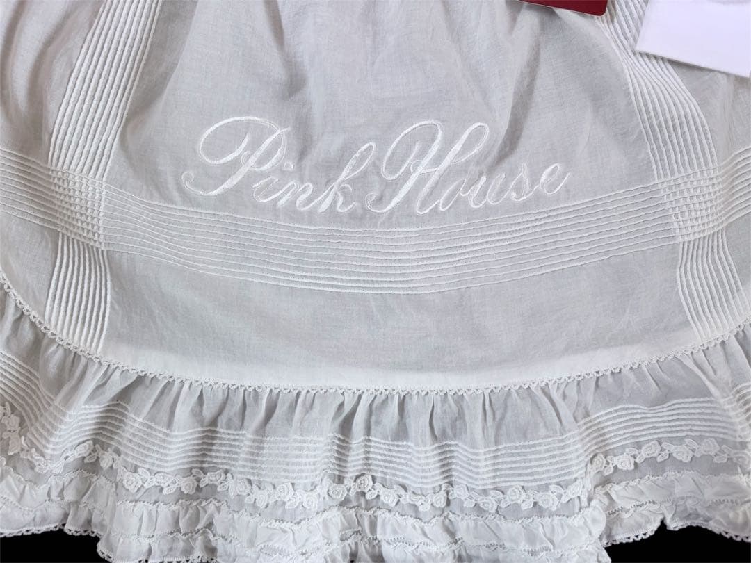 PINK HOUSE ロゴ刺繍入り　ローンタブリエ エプロン（白）