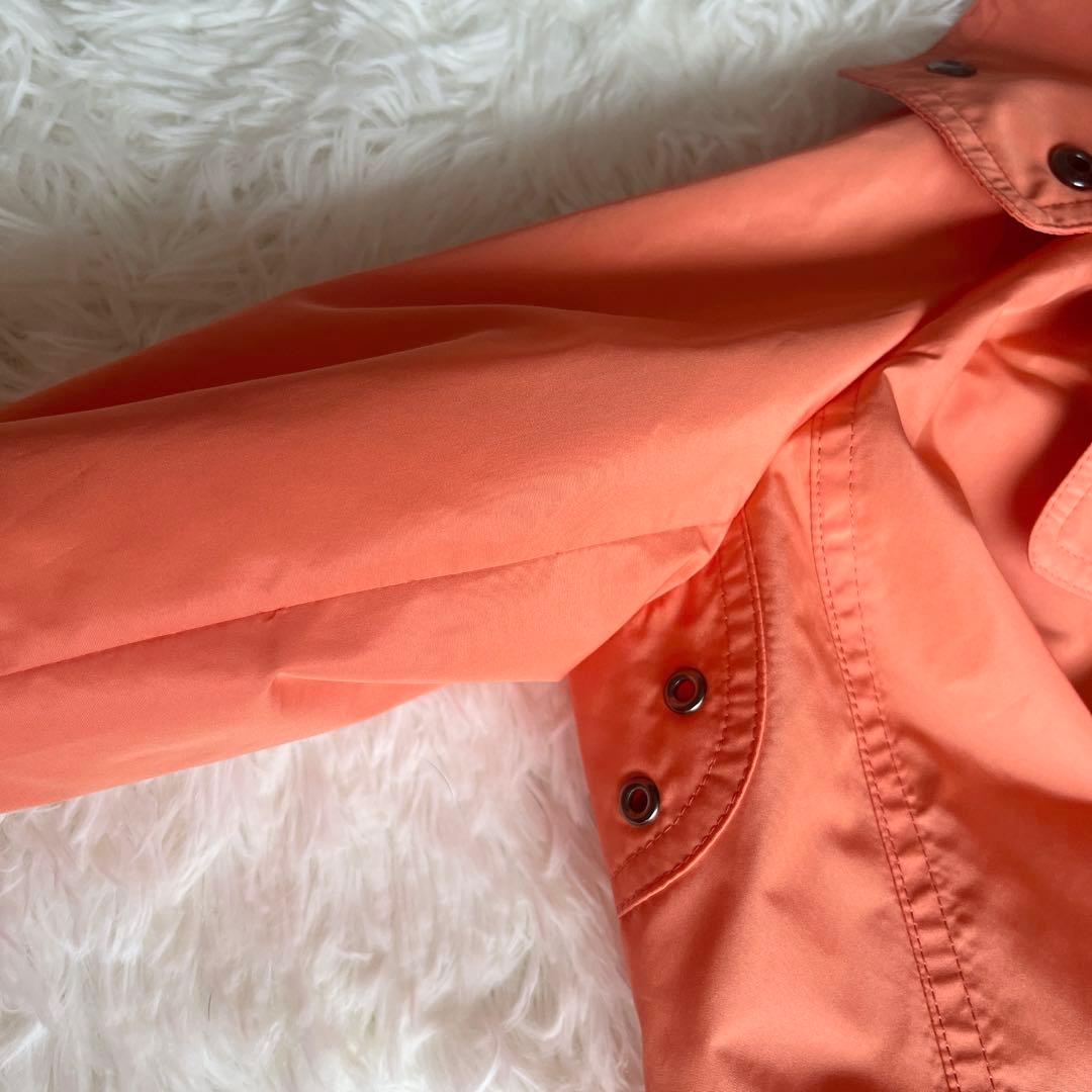 極美品　バーバリー　撥水加工　オレンジ　多機能ハーフコート　ベルト　フード