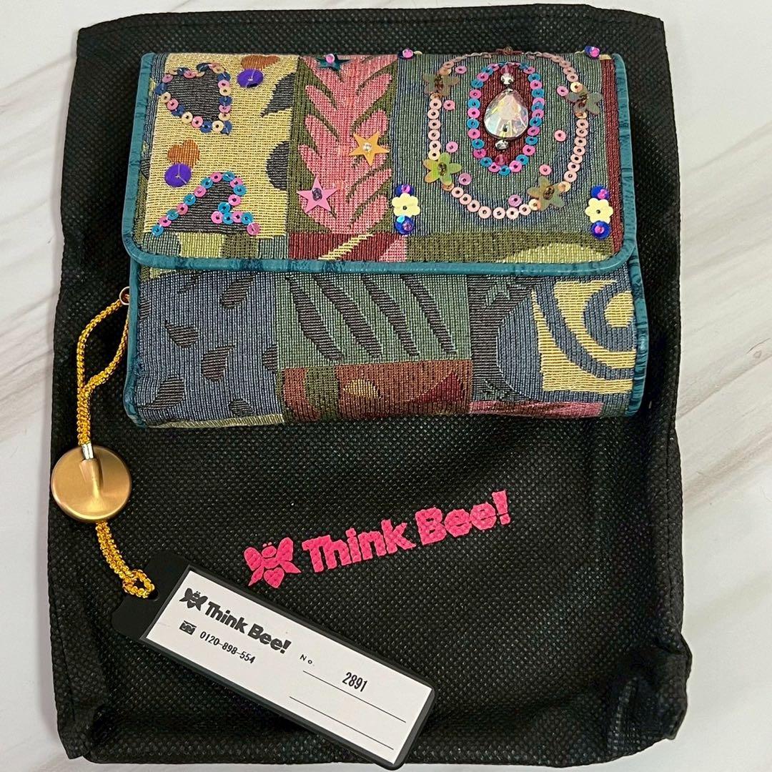 タグ付未使用 シンクビー ジャストハート スパンコール レザー　がま口 財布