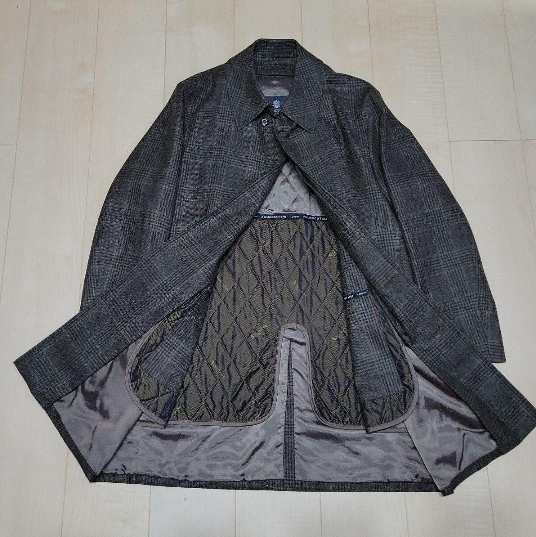 AQUASCUTUM★グレンチェック ステンカラーコート アクアスキュータム