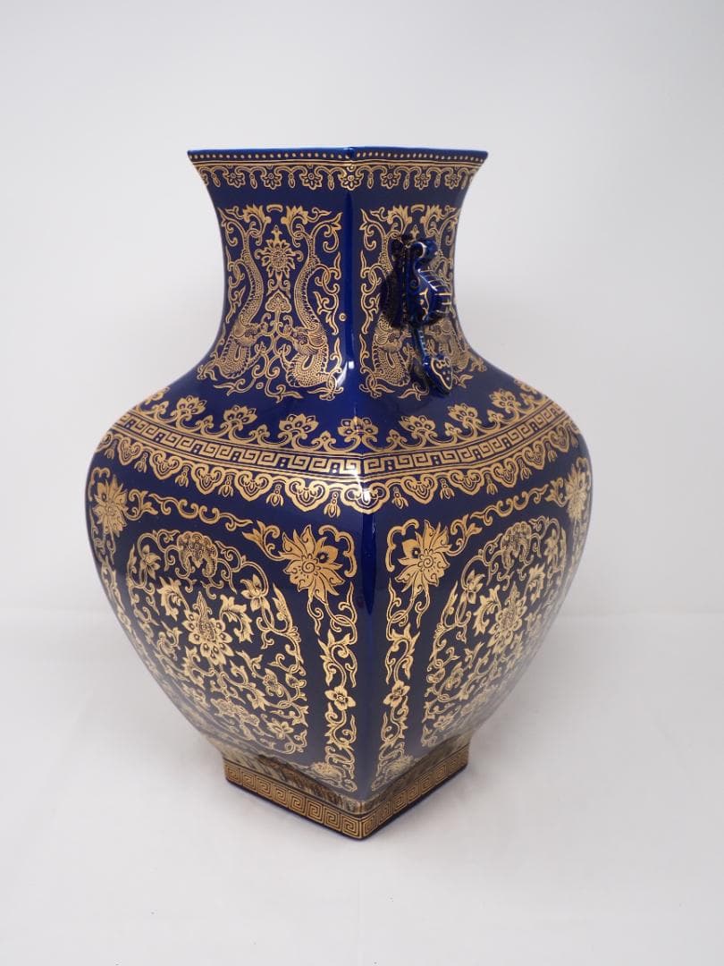 金彩コバルトブルー花瓶　台湾製　-SO