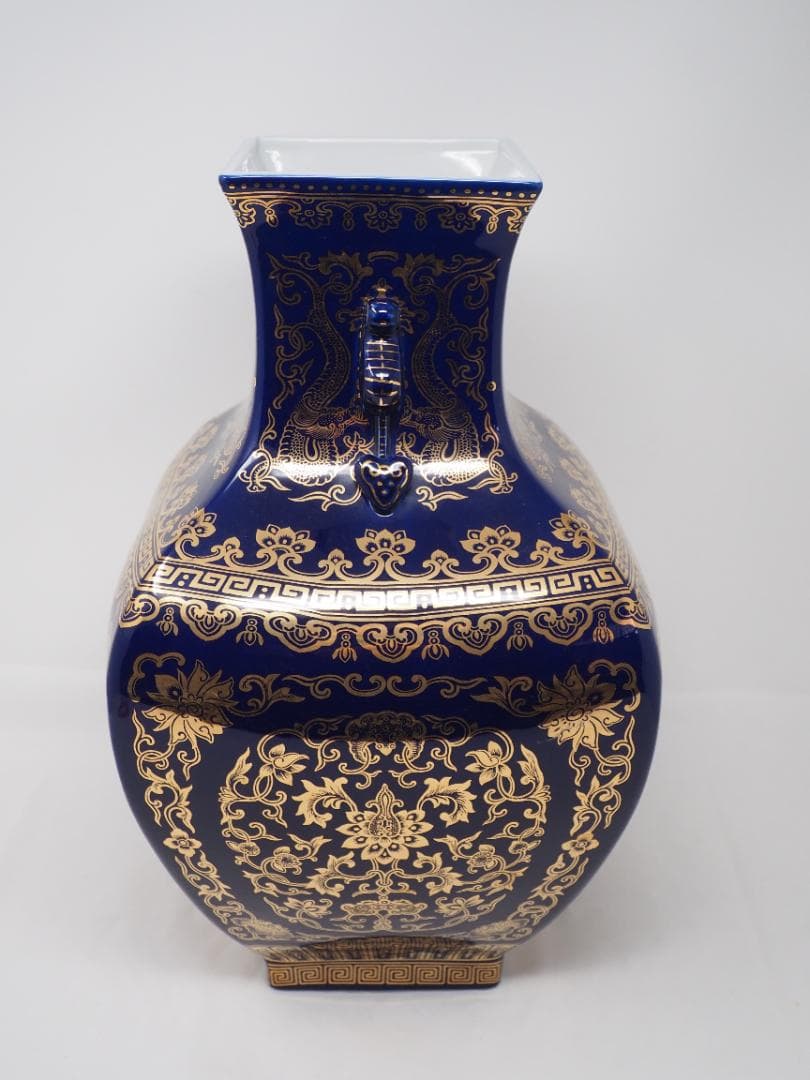 金彩コバルトブルー花瓶　台湾製　-SO