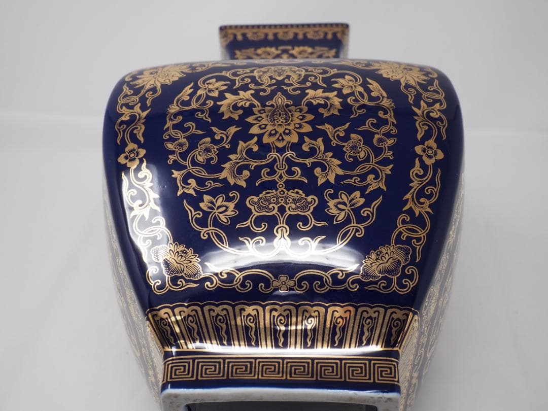 金彩コバルトブルー花瓶　台湾製　-SO