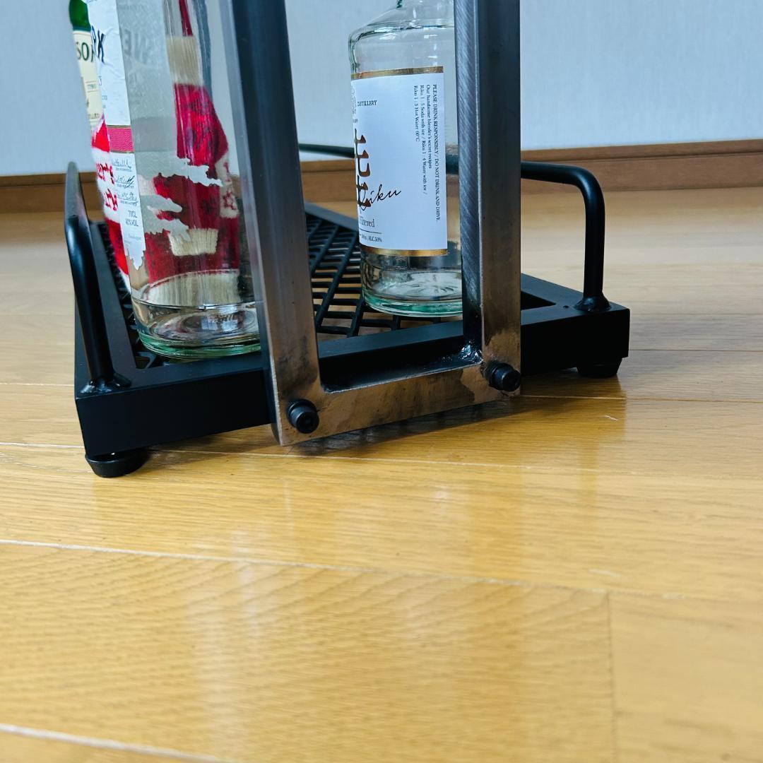 \"ウイスキーラック\"　スチールバーカート　3段　メッシュ棚　アイアン家具