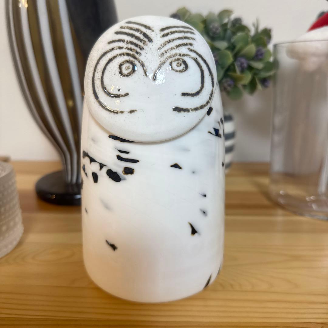 イッタラ　フクロウ形陶器置物 ホワイトブラック
