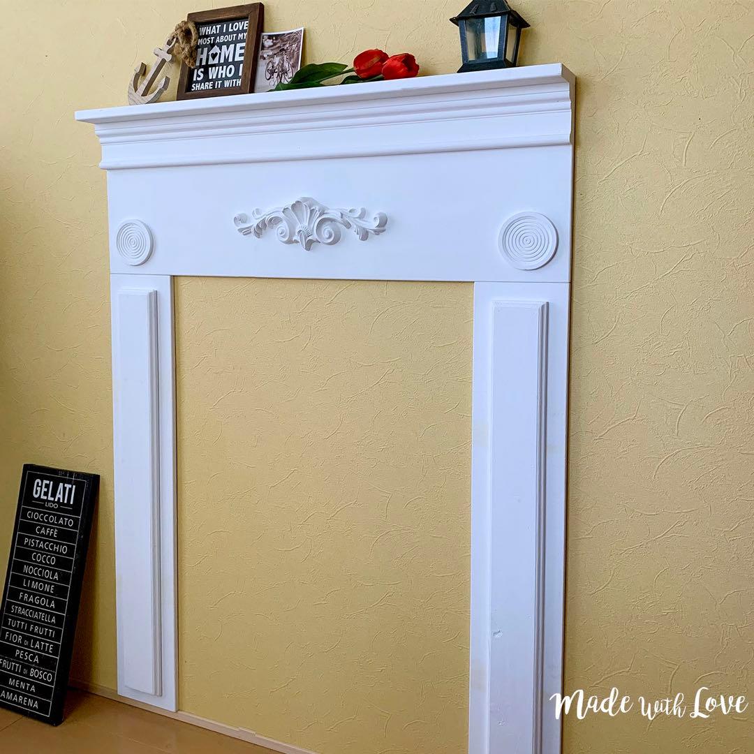 ◎ ホワイト【木製マントルピース】薄型/白/アンティーク風/組み立て式