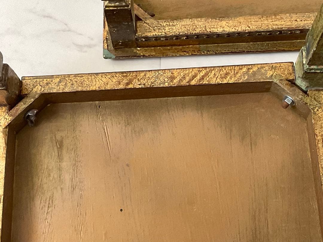 イタリア ヴィンテージ　ネストテーブル　ハンドペイント　型押し　アンティーク家具