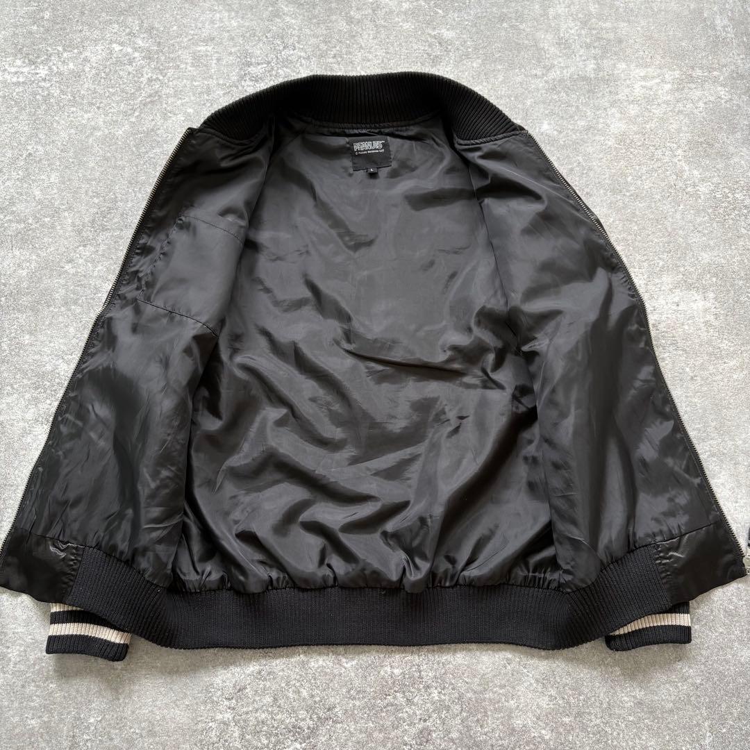 【PEANUTS】 ピーナッツ サテンスカジャン スヌーピー 刺繍 ブラック L