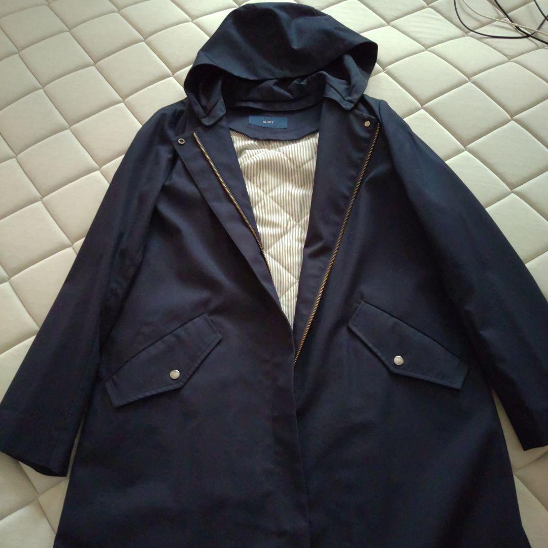 【美品】SHIPS ネイビー フード付きトレンチコート