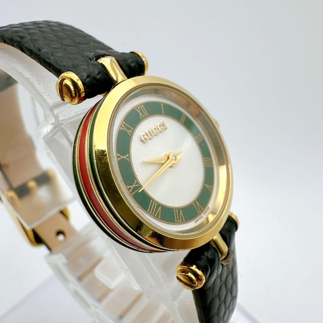 美品 稼動 GUCCI グッチ 2040L レディース腕時計 グリーン ゴールド