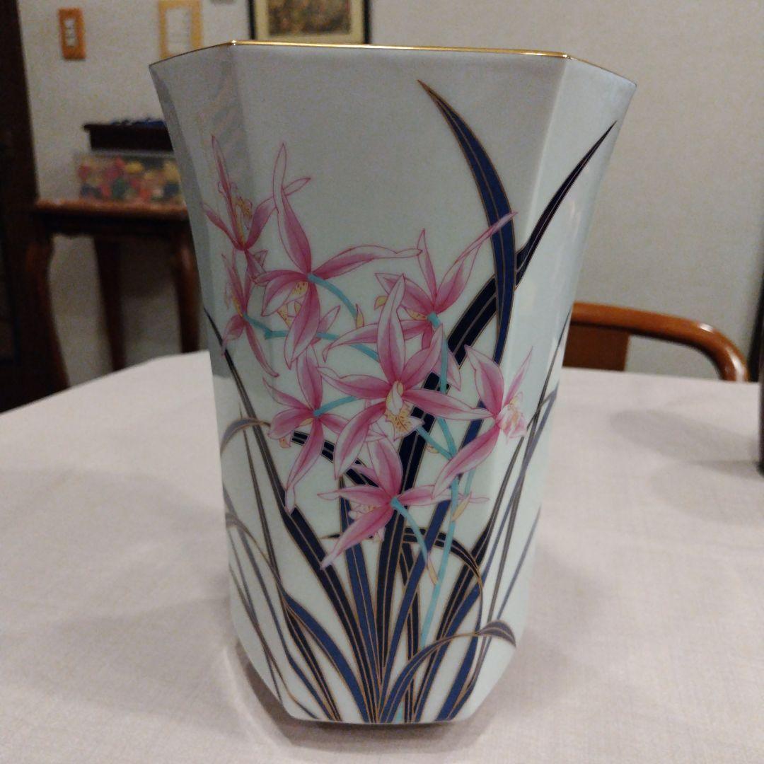 香蘭社　八角形の花瓶 ピンク花柄 陶磁器
