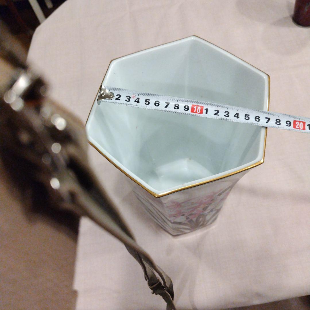 香蘭社　八角形の花瓶 ピンク花柄 陶磁器