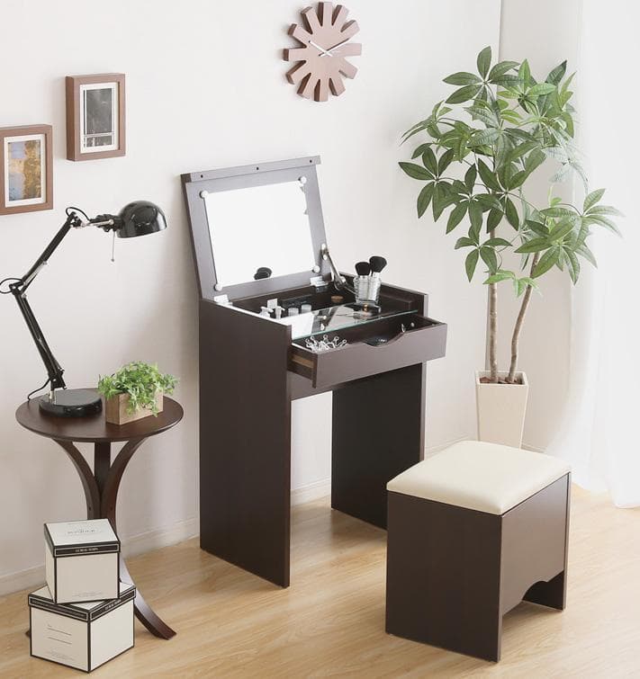 新品 送料込 コンパクト収納ドレッサー スツール 2点セット コンセント付き