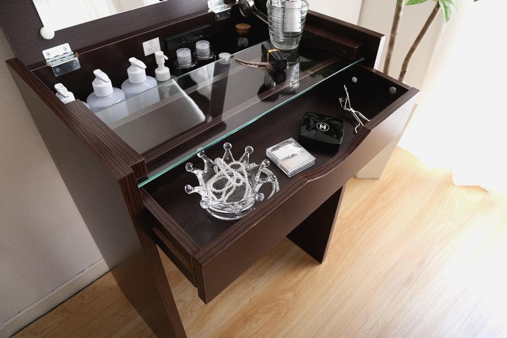 新品 送料込 コンパクト収納ドレッサー スツール 2点セット コンセント付き