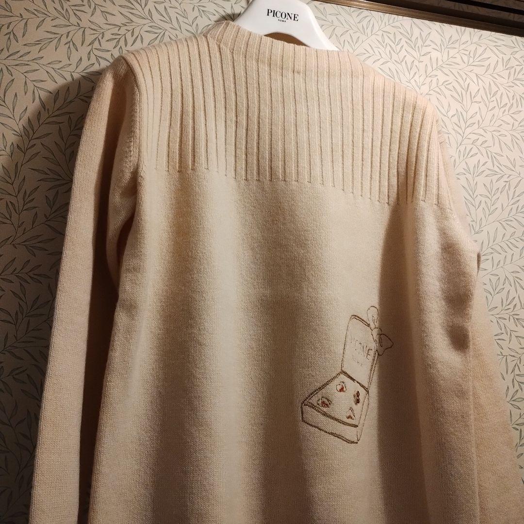 PICONE 刺繍ニット長袖ベージュ