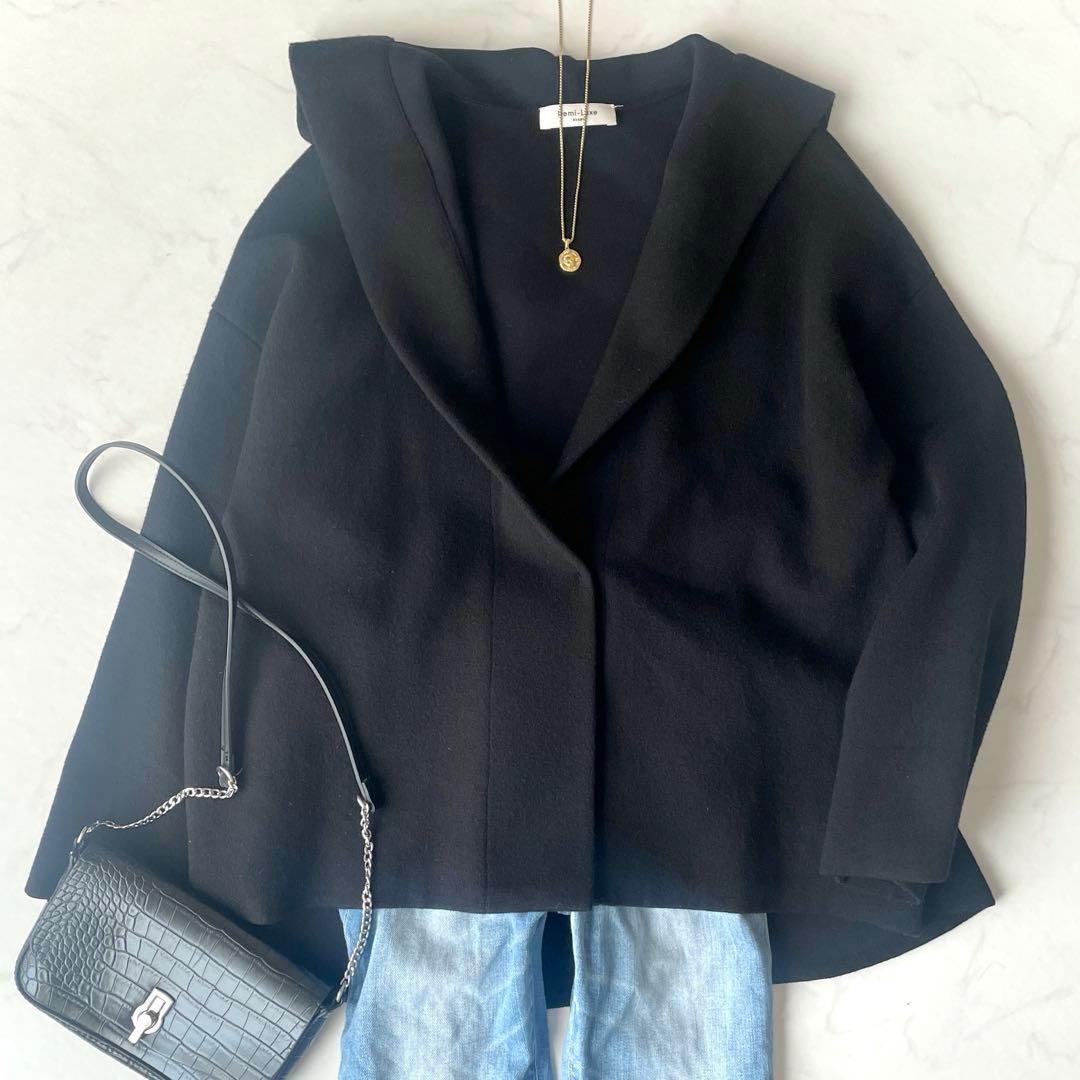 美品 Demi-Luxe BEAMS フーデッドコート ショートコート ブラック