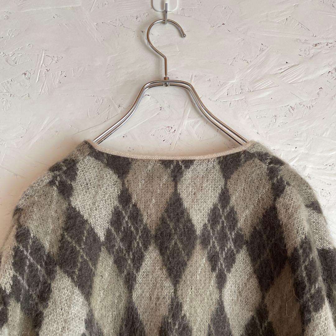 日本製　モヘヤ混【RADIALL】アーガイル柄カーディガン　モヘアカーデ　L