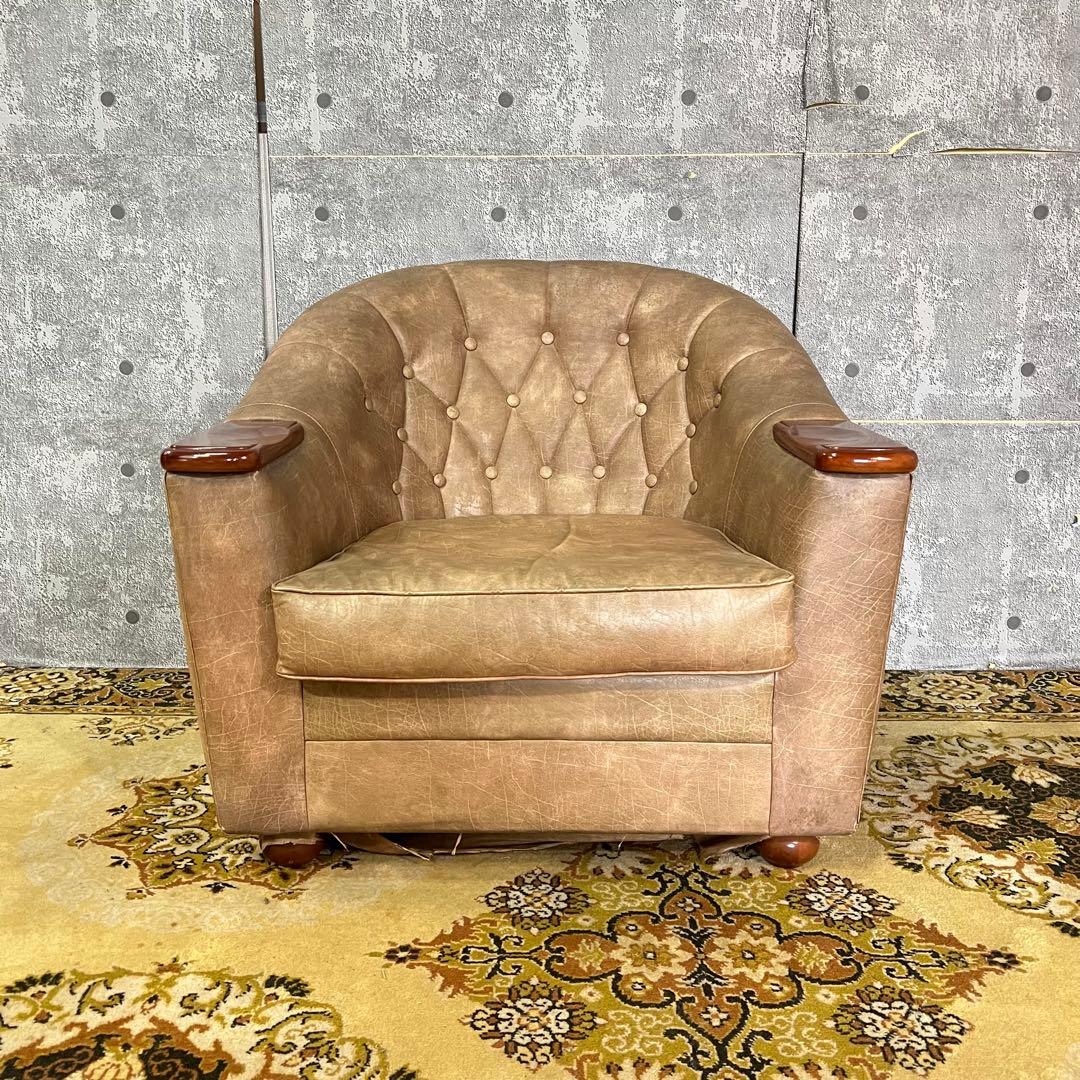 ꧁ヴィンテージ家具꧂1人掛けソファ&3人掛けソファセット アンティーク レザー