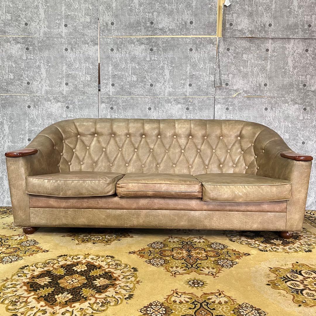 ꧁ヴィンテージ家具꧂1人掛けソファ&3人掛けソファセット アンティーク レザー