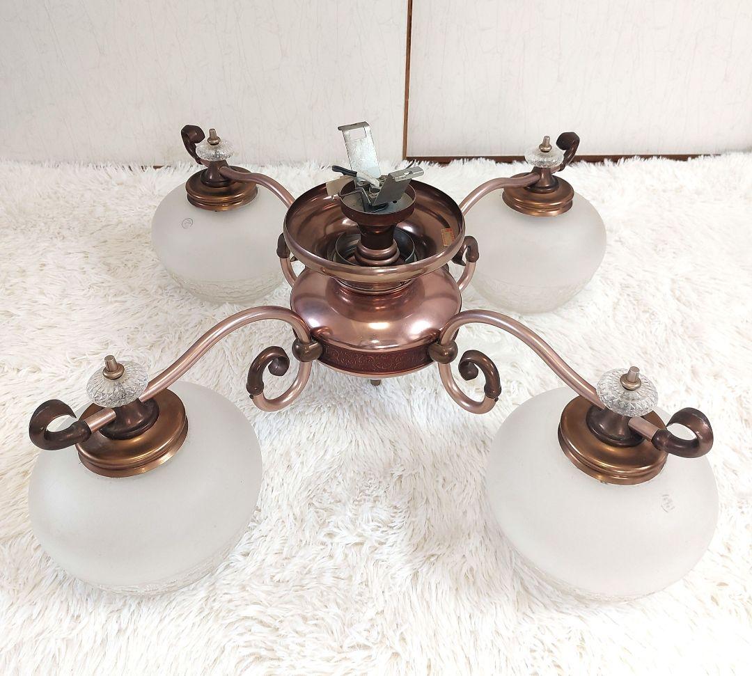 アンティークシャンデリア✨松下電工 ブロンズ仕上げ ガラス 4灯 送料込み